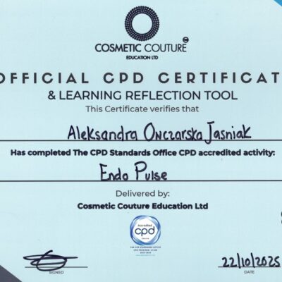Official CPD Certificate Cosmetic Couture Education Ltd - Endo Pulse, Aleksandra Owczarska-Jaśniak, 22.10.2025